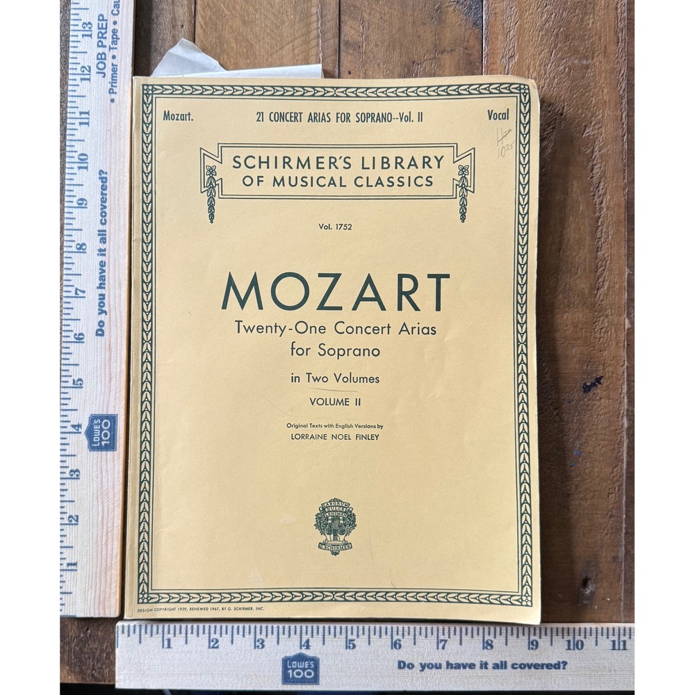Mozart 21 Concert Arias Soprano Vol II Schirmer's Library Vol 1752 Sheet Music